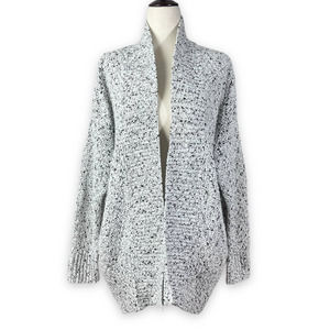 LOFT XS/S Open Front Cardigan Shawl Collar Speckled Gray Pockets